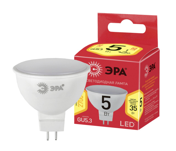 ЭРА ECO LED MR16-5W-827-GU5.3 (диод, софит, 5Вт, тепл, GU5.3)
