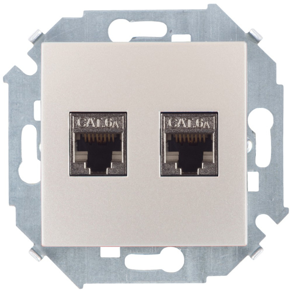Simon 15 Шампань Розетка компьютерная двойная 2хRJ45 кат.6A (АМР, FTP) 1591564-034