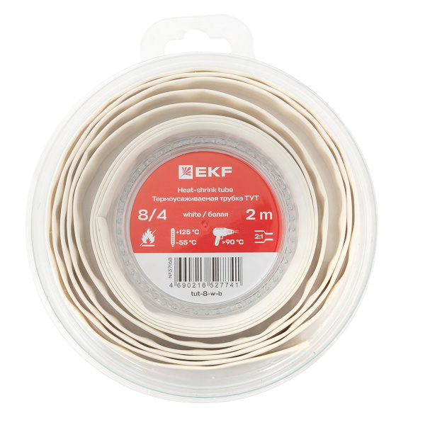 EKF Термоусаживаемая трубка ТУТ нг 8/4 белая ролик 2 м