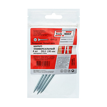 Tech-Krep Саморез ШУц 5,0х90 пот. гол. (4 шт) - пакет 102452