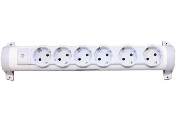 Купить Legrand Комфорт Бело-серый Удлинитель 6x2К+З с выкл., без кабеля, фиксир. поворотный блок, возможно крепление к стене 694639