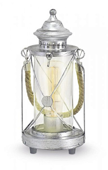 Eglo 49284 Настольная лампа BRADFORD, 1x60W (E27), Ø140, H 330, сталь, серебряный состаренный/стекло