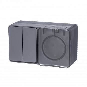 Systeme Electric AtlasDesign Profi54 Наруж Антрацит Блок: Розетка с/з со шт. + выключатель 2-клавишный 10А