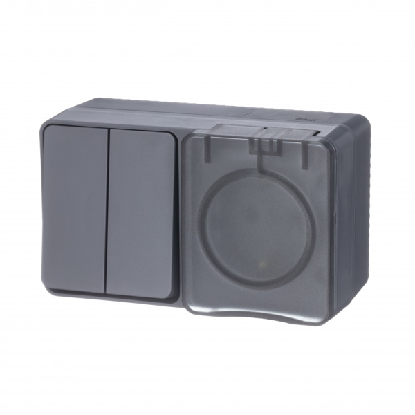 Systeme Electric AtlasDesign Profi54 Наруж Антрацит Блок: Розетка с/з со шт. + выключатель 2-клавишный 10А