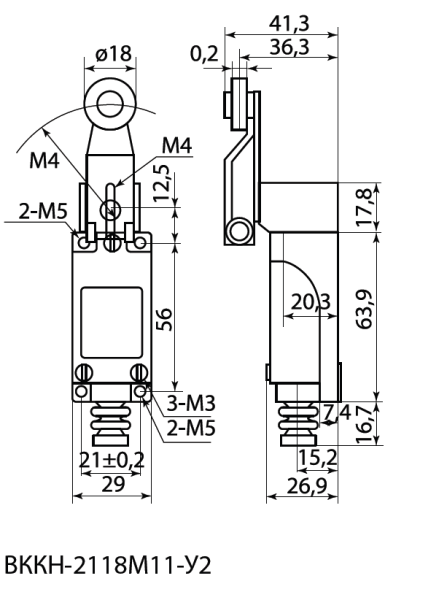 Купить TDM Концевой выключатель ВККН-2118М11-У2 роликовый рычаг 5А 1з+1р IP65 SQ0732-0030