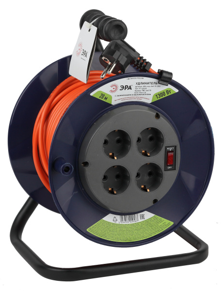 ЭРА RPx-4es-3х0.75-20m Удлинитель силовой на пластиковой катушке c/з 4 гн 20м ПВС 3х0.75