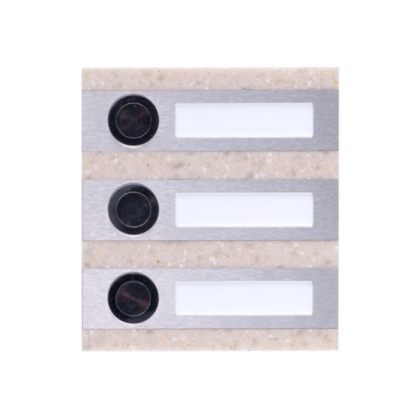 Zamel Кнопка звонка интерьерная, тройная прямоугольная, нерж. сталь/бежевый искусств. камень, 50 В PDK-250/3-BEZ