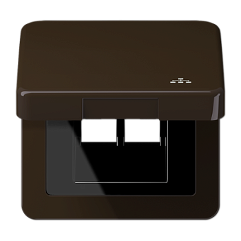 JUNG Накладка и крышка для двойных UAE розеток с символом "сеть" термопласт коричневый CD590KLLANBR