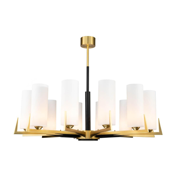 Favourite 2623-12P подвесная люстра Каркас цвета латунь с элементами черного цвета, плафоны из белого матового стекла