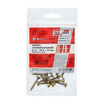 Tech-Krep Саморез ШУж 5,0х30 пот. гол. (12 шт) - пакет 102508
