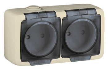 Hegel Альфа IP44 наруж Слоновая кость РА16-242-01 Розетка двойная со шторками, брызгозащищенная