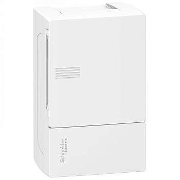SE RESI9 MP (Mini Pragma) Бокс навесной с белой дверью 1 ряд/4 модуля, IP40, IK07,50А, 2 клеммы, Италия MIP12104