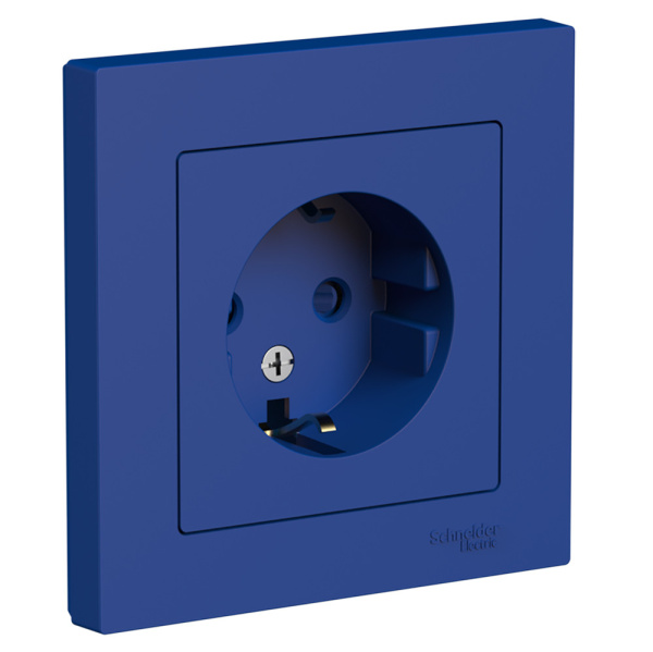 Systeme Electric AtlasDesign Аквамарин Розетка с/з со шторками, 16А, в сборе