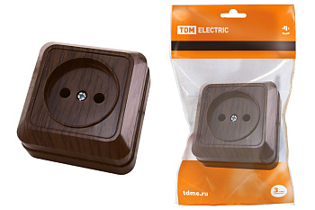 TDM Розетка 2П открытой установки IP20 10А 250В (керамика) бук "Ладога" SQ1801-0310