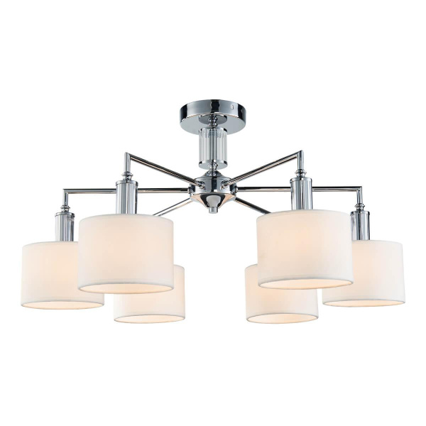 Favourite потолочная люстра каркас цвета хром, плафоны из белой ткани, декоративные элементы из прозрачного стекла 2611-6P