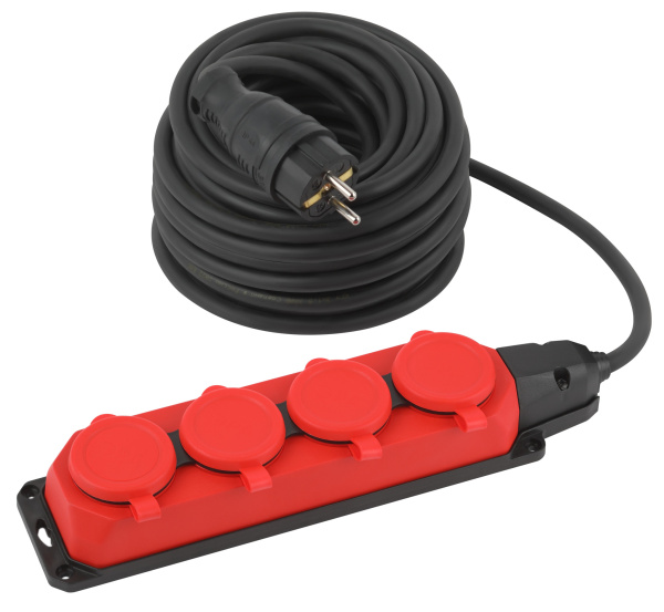 ЭРА Удлинитель силовой ЭРА UK-4e-3x1,5-20m-IP44(KG) с заземлением 4 розетки каучук 20м КГ 3х1,5мм2 IP44