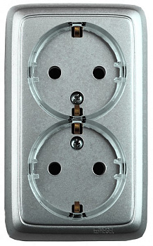 Hegel Альфа наруж Серебро РА16-184-06 Розетка с/з двойная, со шторками, с изол. пластиной