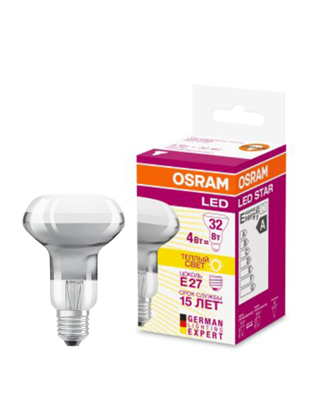 Osram Светодиодная лампа направленного света LED STAR R63 4W (замена 32Вт), теплый белый свет, Е27 4058075055353 Купить Osram Светодиодная лампа направленного света LED STAR R63 4W (замена 32Вт), теплый белый свет, Е27 4058075055353
