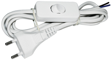 IEK Шнур УШ-1КВ опрессованный с вилкой со встроенным выключателем 2х0,75/2метра, белый WUP20-02-K01