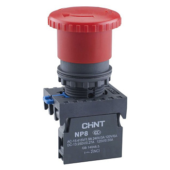 CHINT Кнопка упр. "Грибок" Φ40мм NP8-20ZS/14 фикс., красн., 2НЗ, IP65 (R)