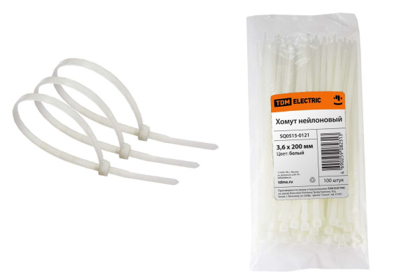 TDM Хомут 3,6х200мм нейлон (белый) (100шт) SQ0515-0121
