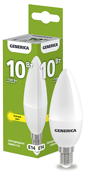 IEK GENERICA Лампа LED C35 свеча 10Вт 230В 3000К E14 LL-C35-10-230-30-E14-G