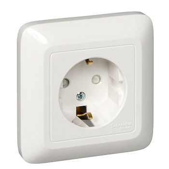 SE Wessen Прима наруж Бел Розетка 1-ая с/з с защитными шторками 16А, с изолир. пластиной (в сборе)(опт.упак.) RA16-003-1I-B