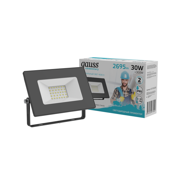 Купить Gauss Прожектор Elementary 30W 2695lm 4000К 200-240V IP65 черный LED 613100230