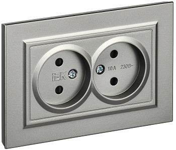 IEK BRITE Сталь Розетка 2-я без з/к с з/ш 10А в сборе РСш12-2-БрС