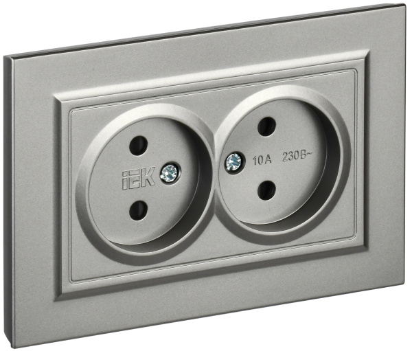 IEK BRITE Сталь Розетка 2-я без з/к с з/ш 10А в сборе РСш12-2-БрС