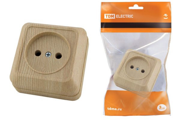 TDM Розетка 2П открытой установки IP20 10А, сосна "Ладога" SQ1801-0049