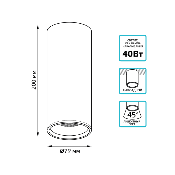 Купить Gauss Светильник Overhead накл цил 12W 920lm 4100K 170-240V IP20 79*200мм белый LED HD013