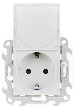 Simon 24 Белая Розетка 2К+3 IP44 с крышкой и защитными шторками Push&Go 2420448-030