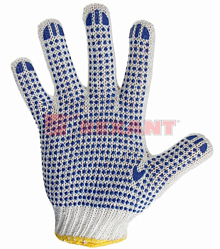 Перчатки ХБ с нанесением ПВХ (точка), 4 нити, 63-65гр., 7,5 класс вязки. Rexant 09-0212