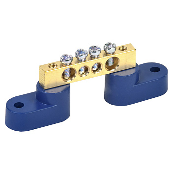 Шина «N» нулевая 6х9 мм на двух угловых синих изоляторах 4 группы Rexant 11-2324