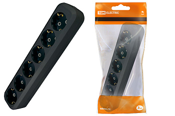 TDM Колодка розеточная 6 гнезд 2П+З 16А 250В черная SQ1806-0139