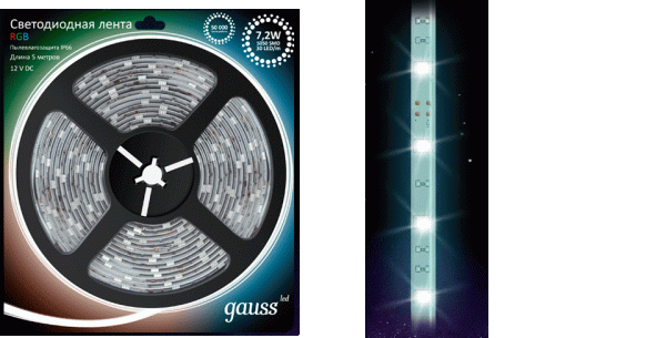 Купить Gauss Лента LED 5050-SMD 7.2W 12V DC RGB IP66 (блистер 5м) 311000407
