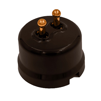 BIRONI Лизетта Пластик Коричневый Выключатель кнопочный 2-кл (тумблерный), ручка Медь B1-232-22-C-PB