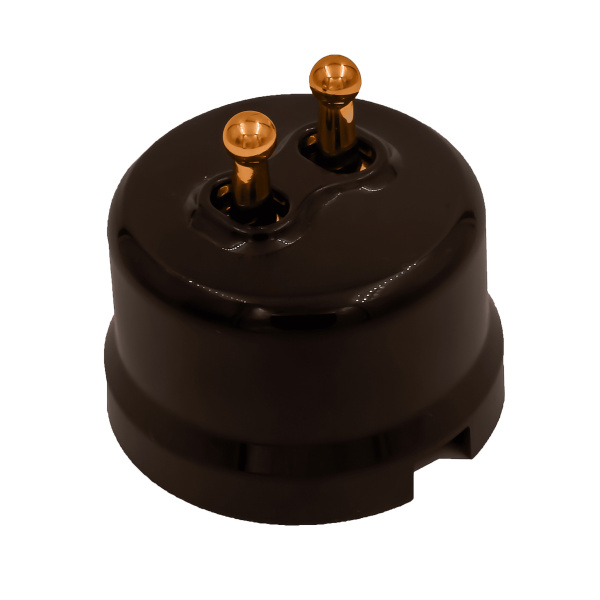 BIRONI Лизетта Пластик Коричневый Выключатель кнопочный 2-кл (тумблерный), ручка Медь B1-232-22-C-PB