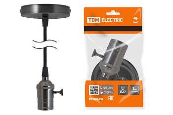 TDM Патрон Е27 с выключателем с подвесом 1 м, металлический "Лофт", черный SQ0335-0073