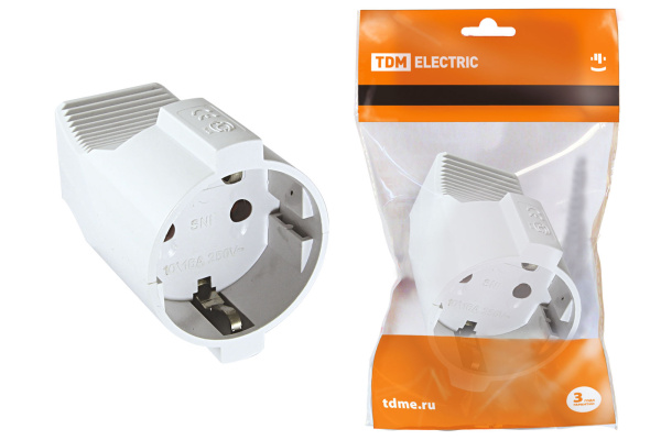 TDM Кабельная розетка 2П+З  с з/ш 16А 250B белая SQ1806-0031