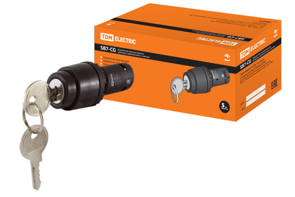 TDM Переключатель с ключом на 2 положения с фиксацией SB7-CG25 d22мм 1з+1р черный SQ0746-0073