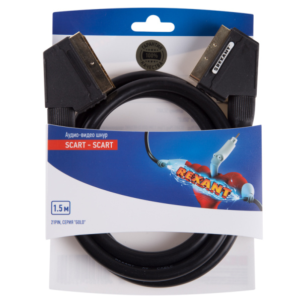 Шнур SCART - SCART (21pin) 1.5М (GOLD) Rexant 06-3075