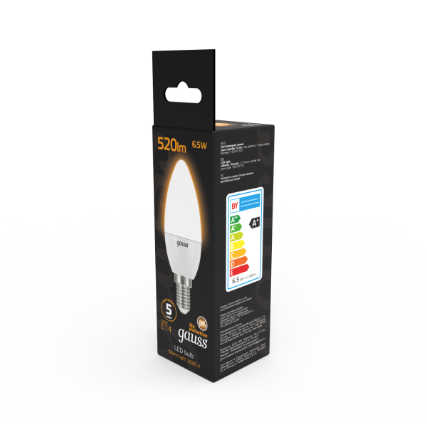 Купить Gauss Лампа Свеча 6.5W 520lm 3000К E14 LED 103101107