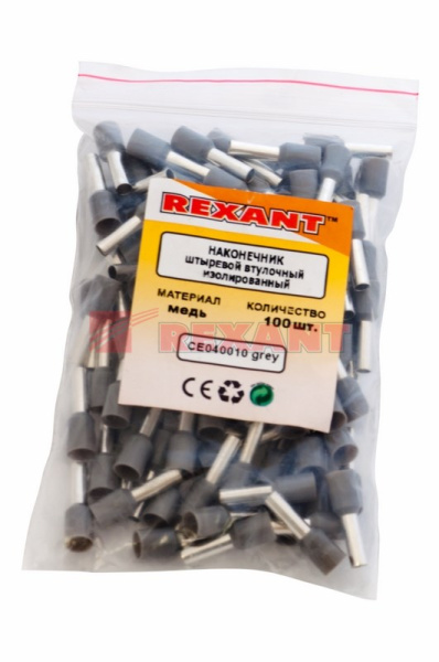Купить Наконечник штыревой втулочный изолированный F-9мм 4мм² (НШВи 4.0-9) серый Rexant 08-0821