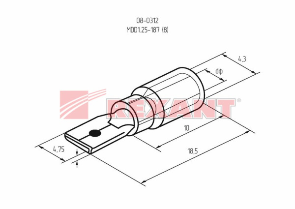 Купить Клемма плоская изолированная штекер - 4.8мм 0.5-1.5мм² (РПи-п 1.5-(4.8) / РПИп 1,25-5) красный Rexant 08-0312