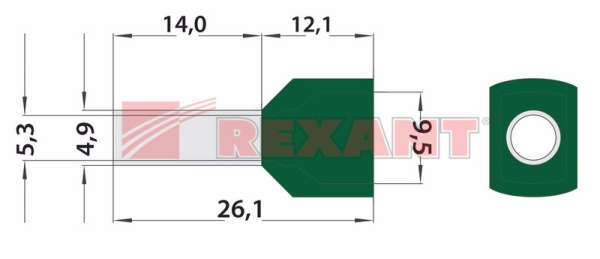 Купить Наконечник штыревой втулочный изолированный F-14мм 2х6мм² (НШВи(2) 6.0-14 / НГи2 6,0-14) зеленый Rexant 08-2811