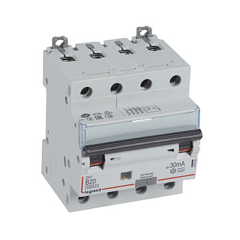 Legrand DX3 Автоматический выключатель дифференциального тока 4P 20A (B) 30MA-A 411225