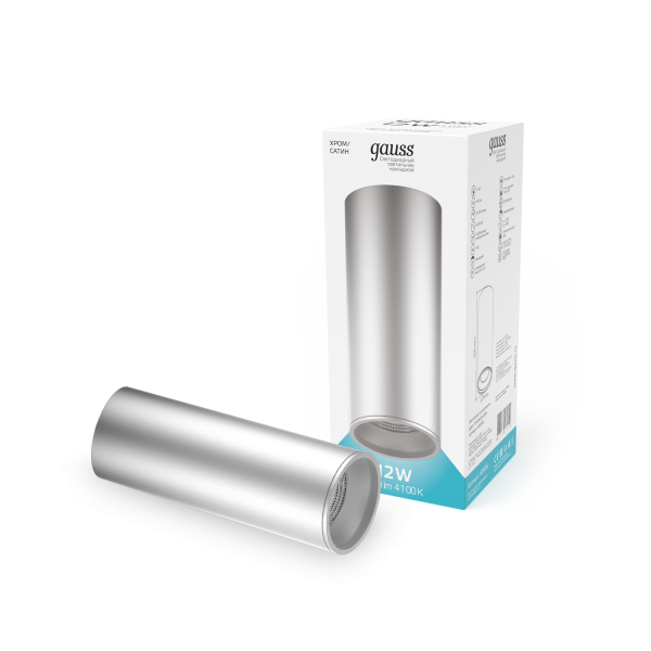 Купить Gauss Светильник Overhead накл цил 12W 920lm 4100K 170-240V IP20 79*200мм хром сатин LED HD006