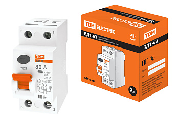 TDM УЗО ВД1-63 2Р 80А 30мА SQ0203-0022